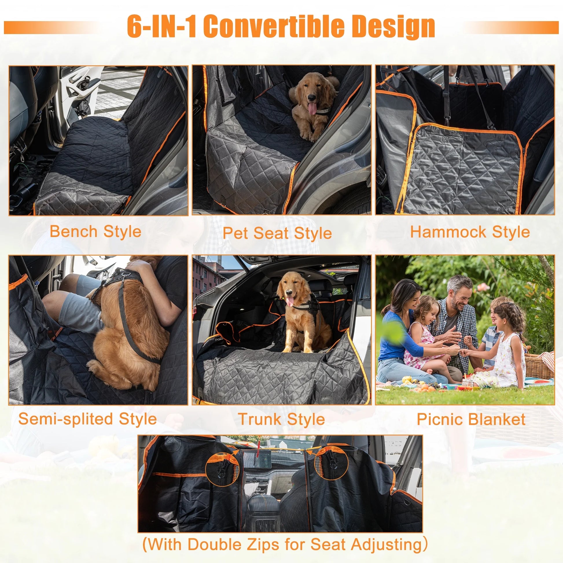 Dog Car Seat Cover Waterproof Hammock Protector for Pets