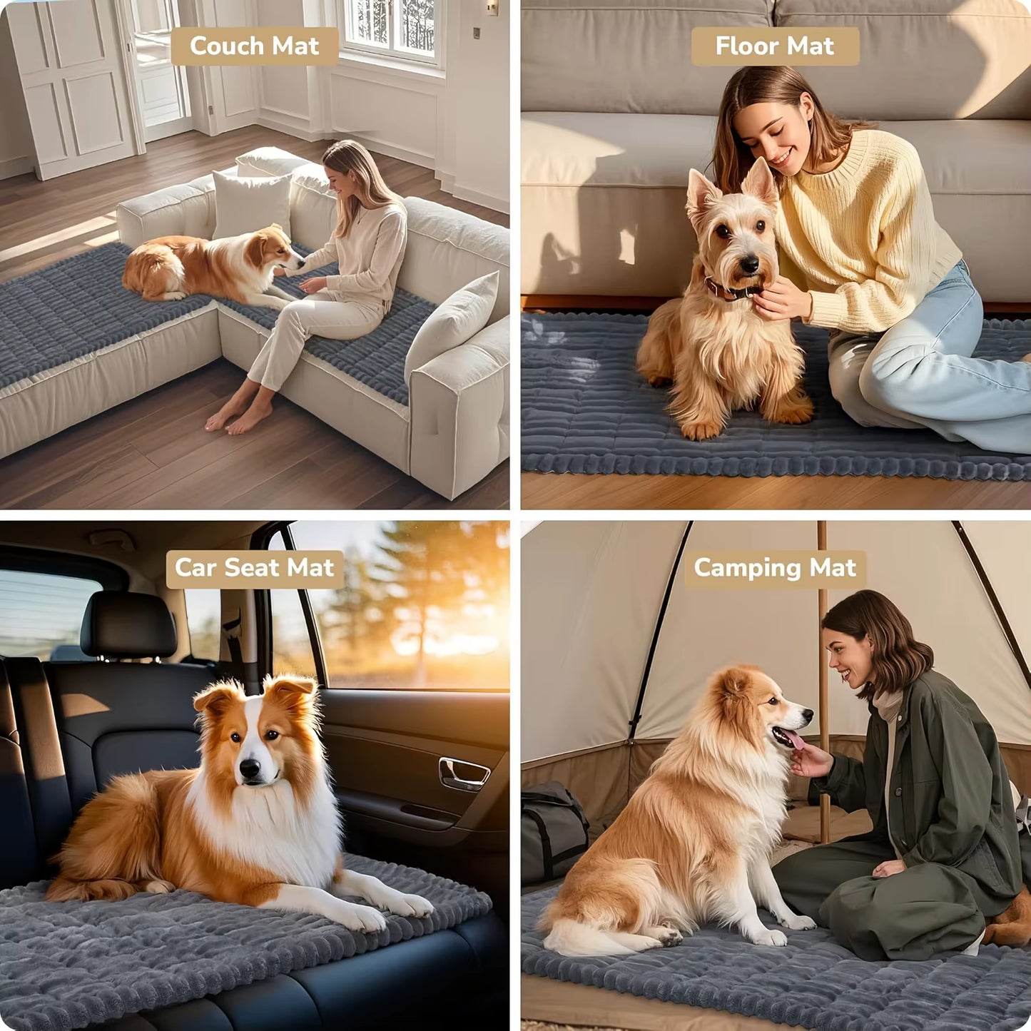 Large Modern Car Dog Seat Cushion Non-Slip Thickened Fabric Pet Bed Ergonomic Design Machine Washable All Seasons Car Seat Cover