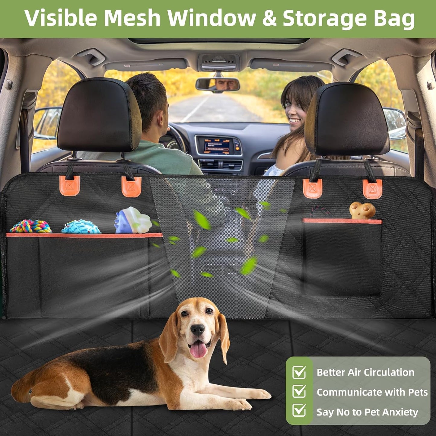 Back Seat Extender for Dogs - Increases Space by 40%, Durable Waterproof Dog Car Seat Cover with Hard Bottom, Supports Up to 400 lbs, Includes Mesh Window, Ideal Travel Bed for Cars and SUVs