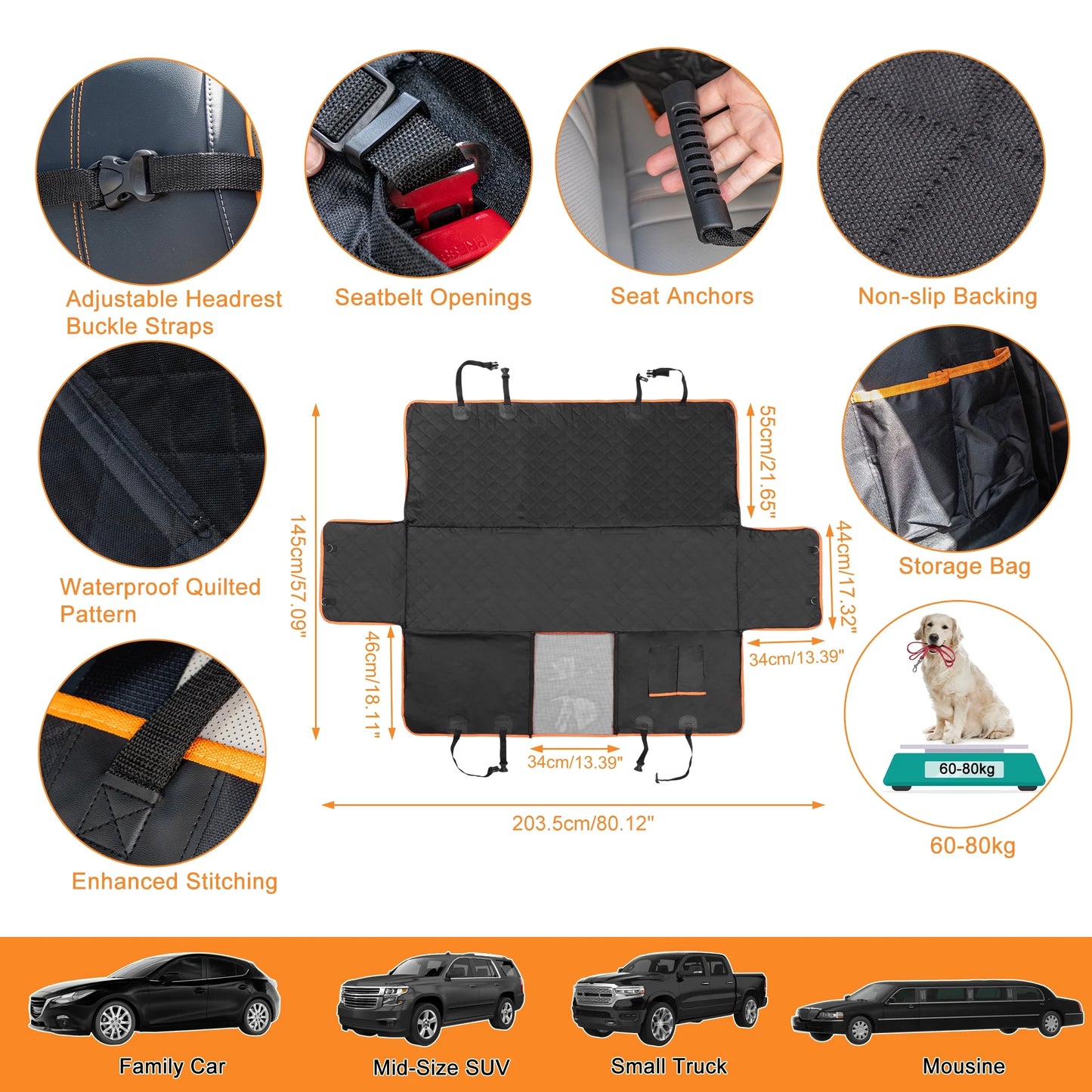 Dog Car Seat Cover Waterproof Hammock Protector for Pets